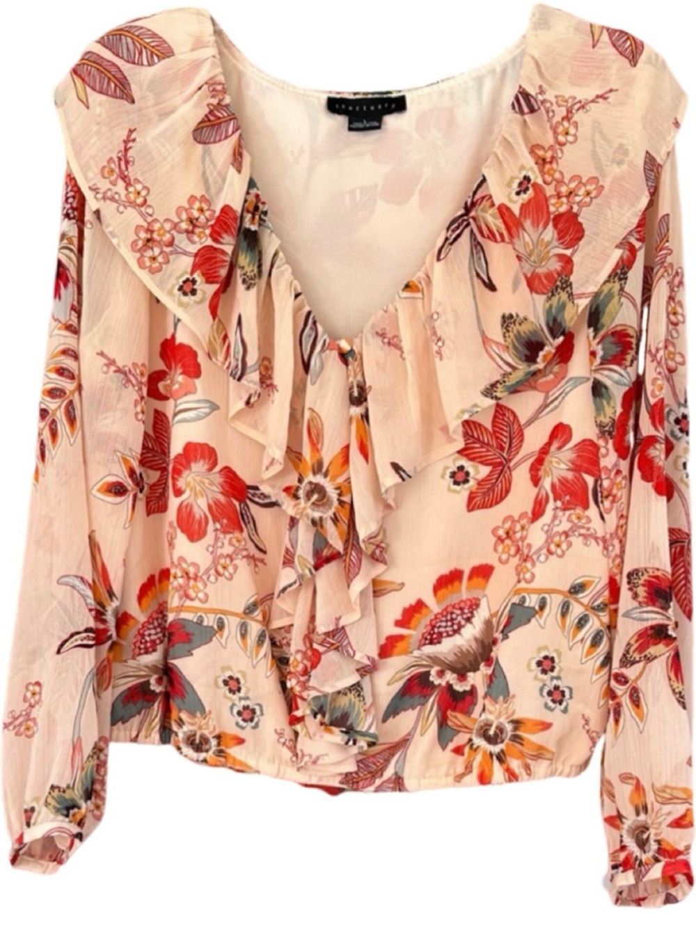 Anthropologie Sanctuary Floral Ruffle Blouse - Peach and Red NWOT